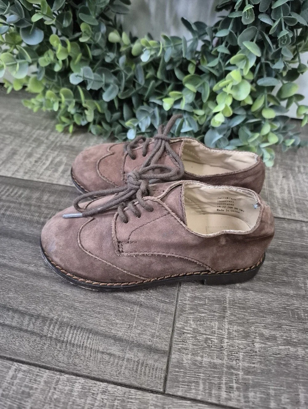 Janie and Jack Brown Suede Leather Wingtip Oxford Shoes Toddler Size 6